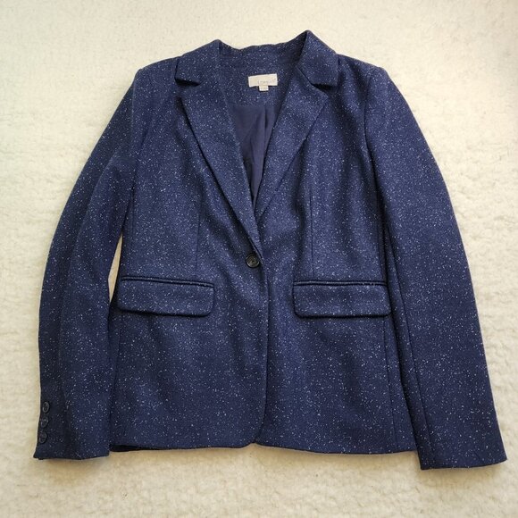 Loft Blazer Jacket 8 Speckled Navy Blue Academia Office Lined Preppy Old Money - Picture 1 of 10